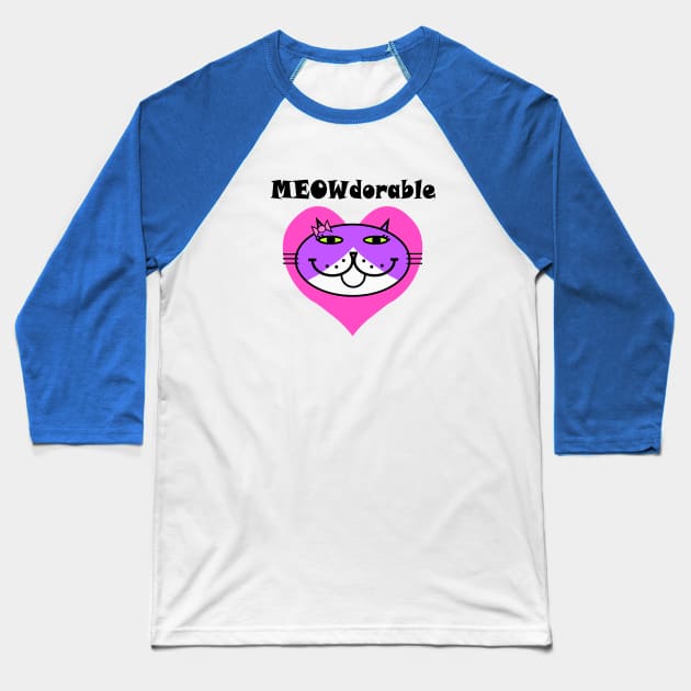 MEOWdorable - PURRty Purple Kitty Face on a Pink Heart Baseball T-Shirt by RawSunArt